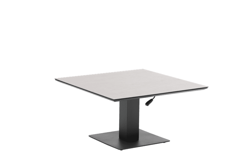 Mesa elevable Isabela 90x90x50/74  aluminio antracita con cristal ceramico gris claro.