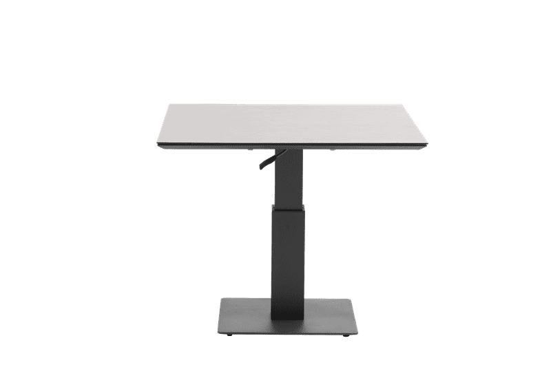 Mesa elevable Isabela 90x90x50/74  aluminio antracita con cristal ceramico gris claro.
