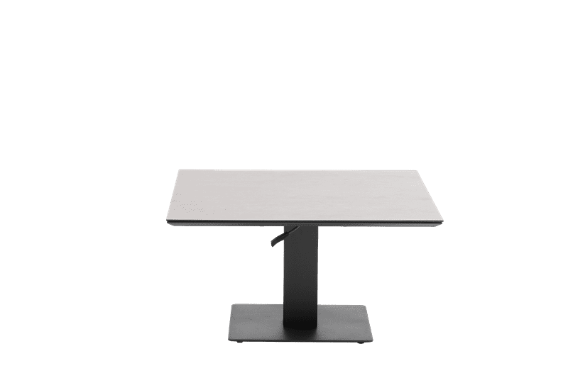 Mesa elevable Isabela 90x90x50/74  aluminio antracita con cristal ceramico gris claro.