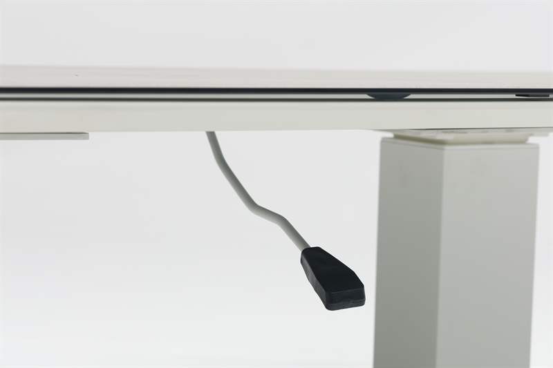Mesa elevable Isabela 90x90x50/74  aluminio blanco con cristal ceramico gris claro.