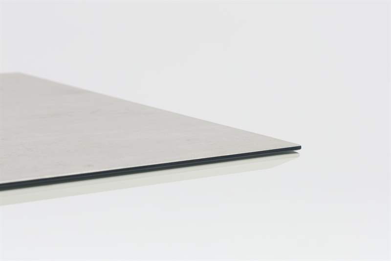 Mesa elevable Isabela 90x90x50/74  aluminio blanco con cristal ceramico gris claro.