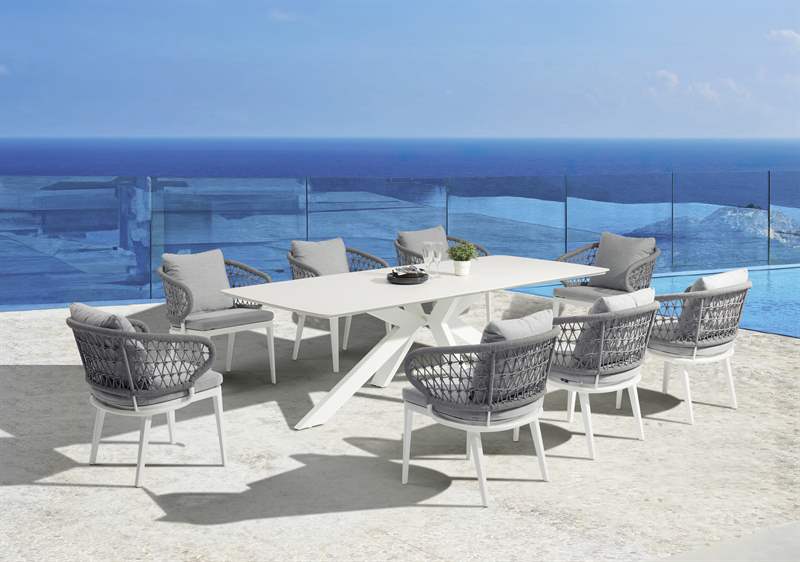 Mesa rectangular Bais 240x100cm Aluminio blanco y top ceramico Beige
