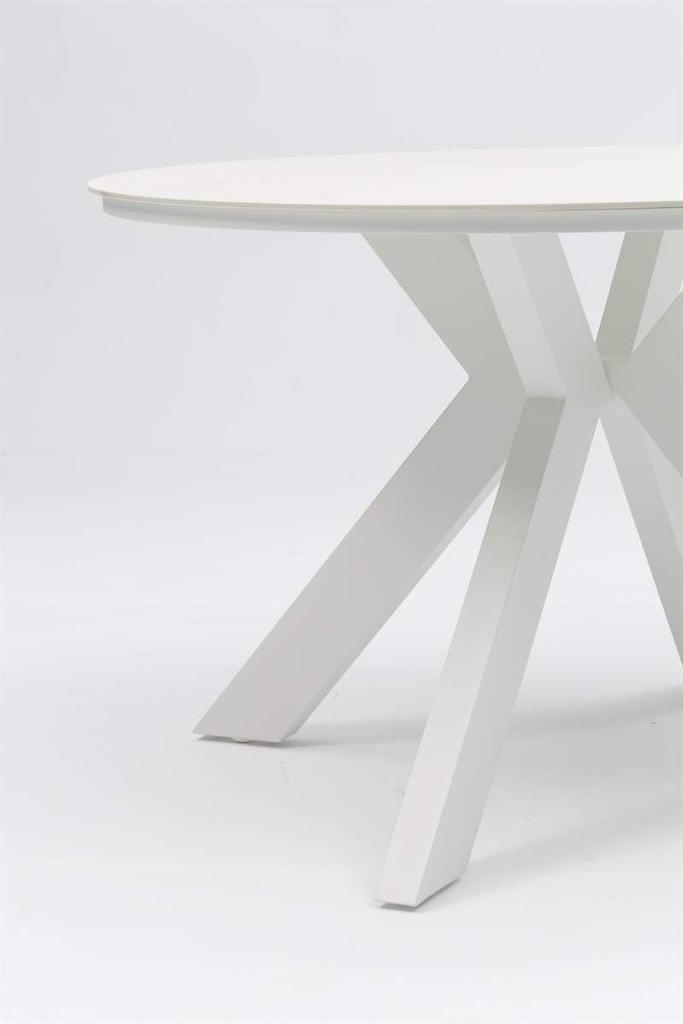 Mesa redonda Bais diam.120x75cm Aluminio blanco y top ceramico Beige