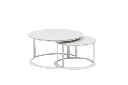 Set mesas redondas auxiliares Isabela aluminio blanco con encimera ceramica beige.