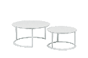 Set mesas redondas auxiliares Isabela aluminio blanco con encimera ceramica beige.