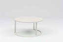 Set mesas redondas auxiliares Isabela aluminio blanco con encimera ceramica beige.