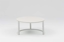 Set mesas redondas auxiliares Isabela aluminio blanco con encimera ceramica beige.