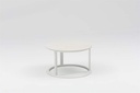 Set mesas redondas auxiliares Isabela aluminio blanco con encimera ceramica beige.