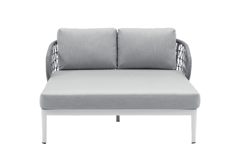 Daybed Isabela aluminio blanco y textil gris claro.
