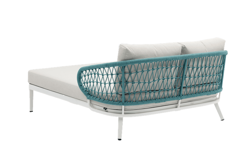 Daybed Isabela aluminio blanco y textil beige y cuerda aqua.