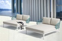 Daybed Isabela aluminio blanco y textil beige y cuerda aqua.