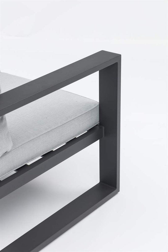 Sofa 1 plaza Niland aluminio antracita y cojineria gris medio