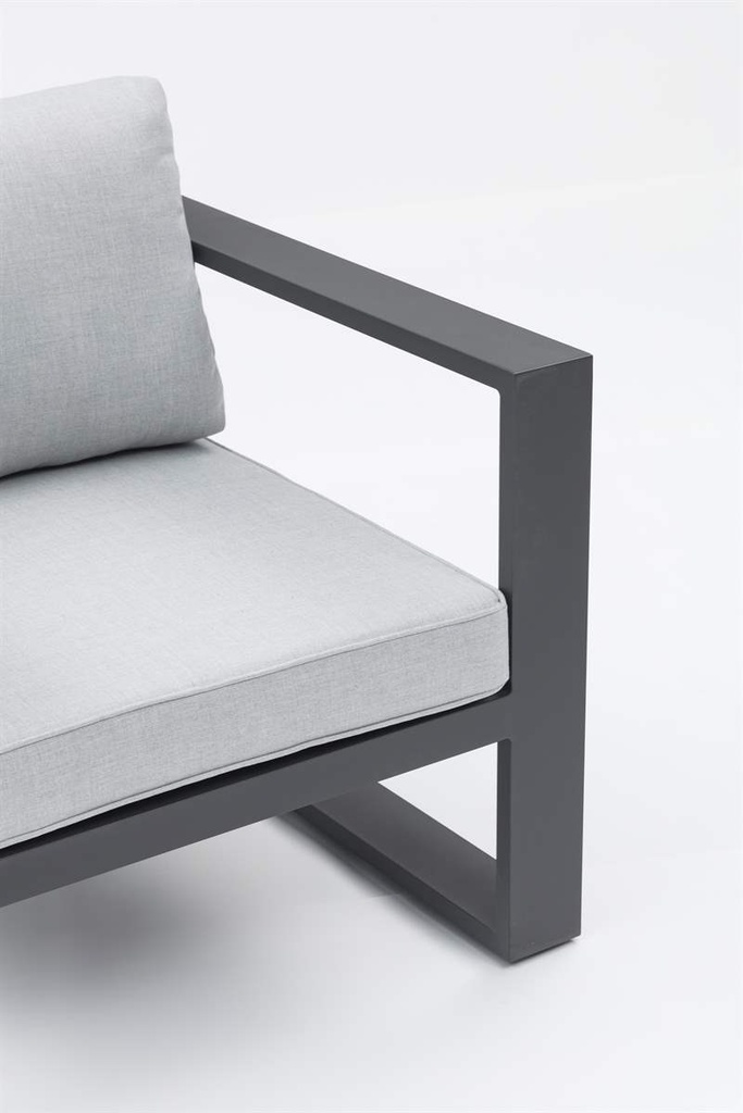 Sofa 1 plaza Niland aluminio antracita y cojineria gris medio