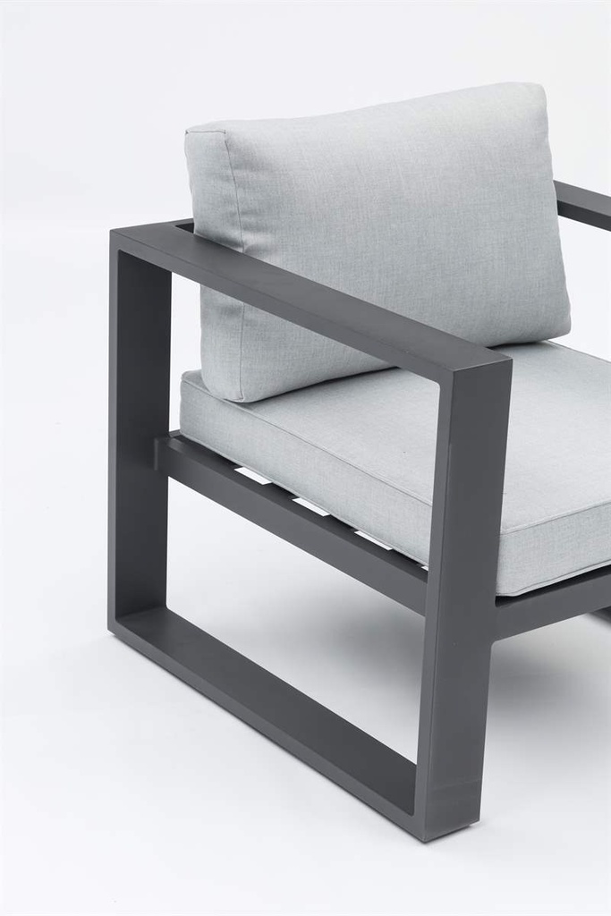 Sofa 1 plaza Niland aluminio antracita y cojineria gris medio