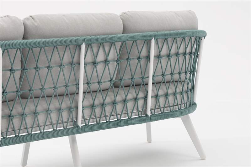 Sofa 3 plazas Nelayan aluminio blanco cuerda Aqua