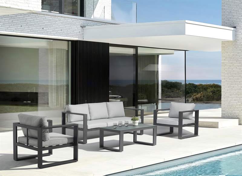 Mesa de centro Niland aluminio antracita y  cristal antracita