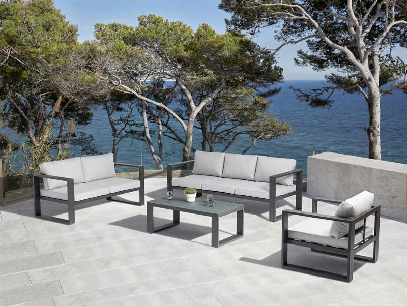 Mesa de centro Niland aluminio antracita y  cristal antracita