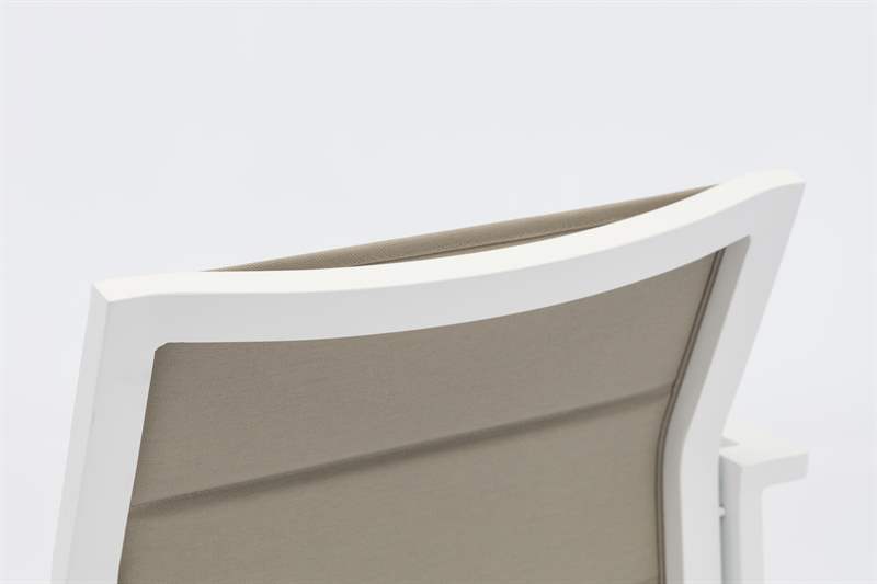 Sillon para barra de bar ORICK aluminio blanco y textil taupe