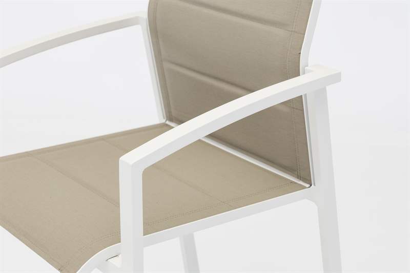 Sillon para barra de bar ORICK aluminio blanco y textil taupe
