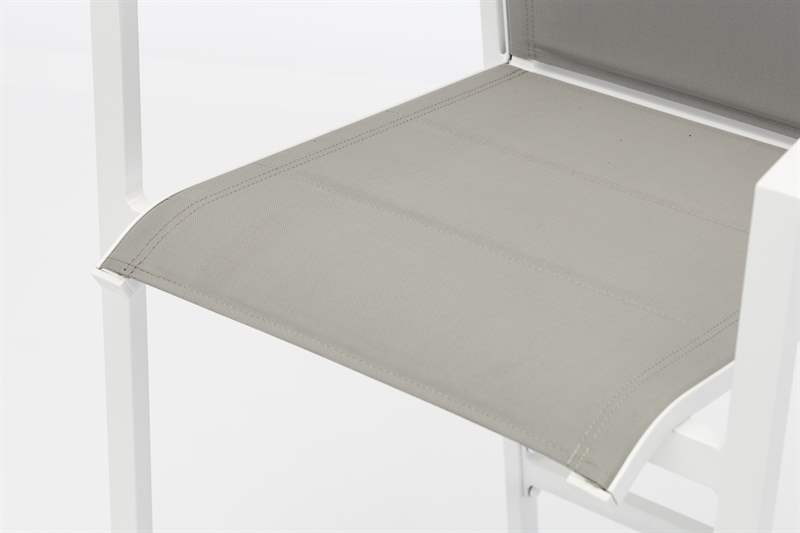 Sillon para barra de bar ORICK aluminio blanco y textilene gris
