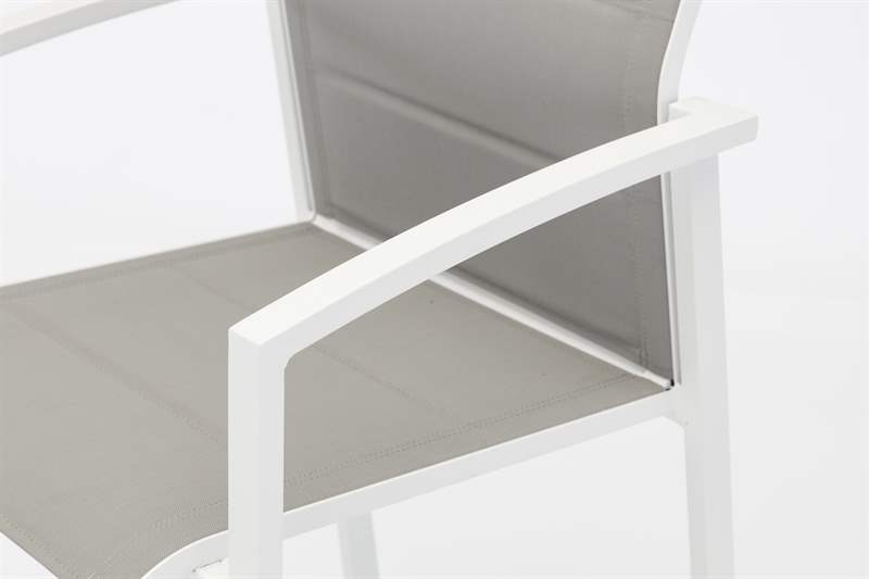 Sillon para barra de bar ORICK aluminio blanco y textilene gris