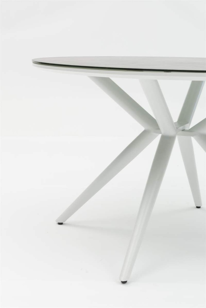 Mesa redonda Orick Diam.120cm Alu blanco cristal ceram. Gris claro.