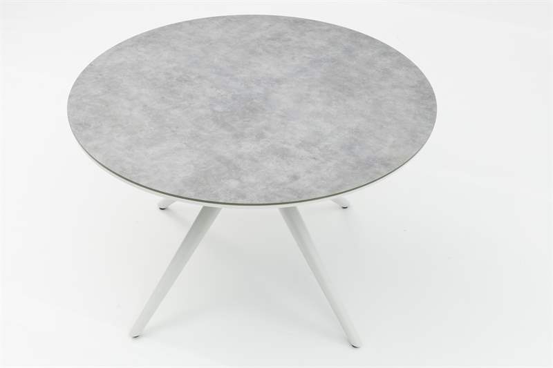 Mesa redonda Orick Diam.120cm Alu blanco cristal ceram. Gris claro.