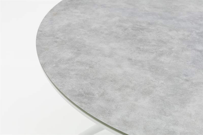 Mesa redonda Orick Diam.120cm Alu blanco cristal ceram. Gris claro.