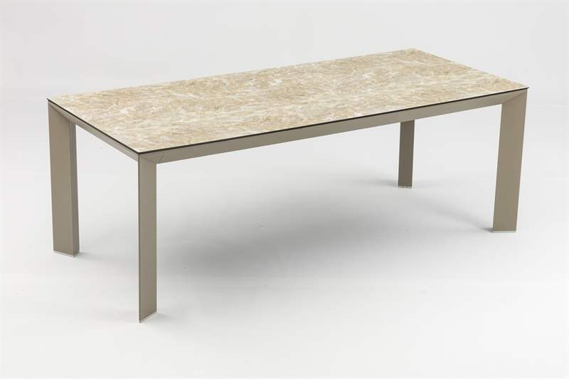 Mesa de comedor Orick 210*90cm. Alu taupe cristal ceram beige.