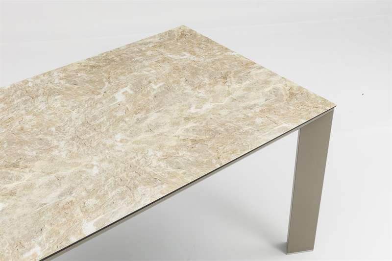 Mesa de comedor Orick 210*90cm. Alu taupe cristal ceram beige.