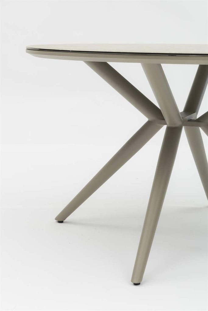Mesa redonda Orick Diam.120cm Alu taupe cristal ceram Beige.
