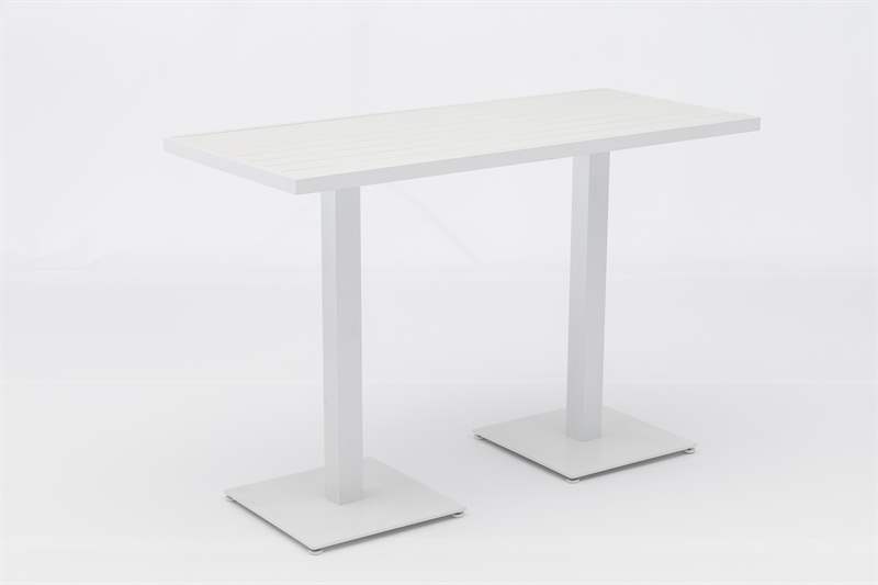 Mesa alta bar Orick 160x70cm aluminio blanco.