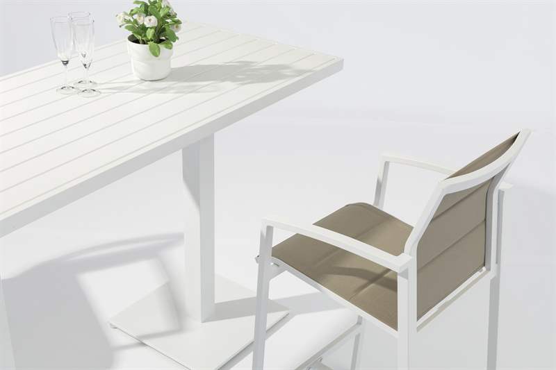 Mesa alta bar Orick 160x70cm aluminio blanco.