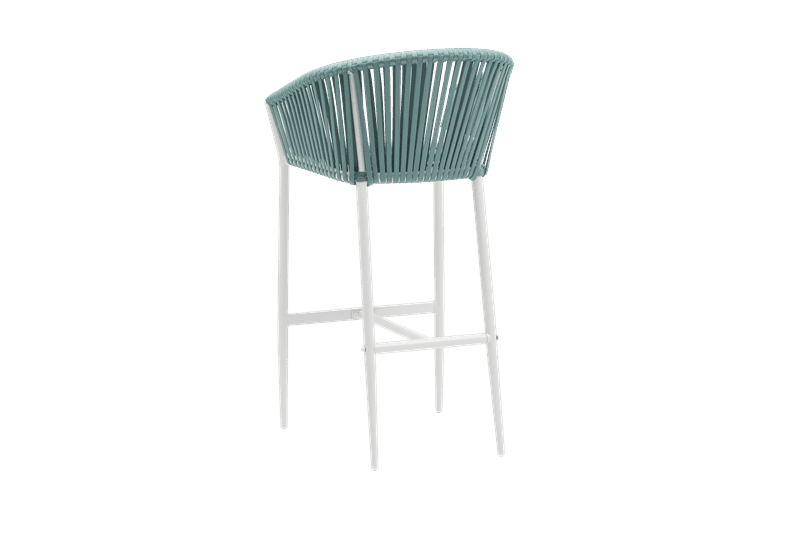 Sillon para barra de bar Ukiah Aluminio blanco. Cuerda aqua y cojin gris claro