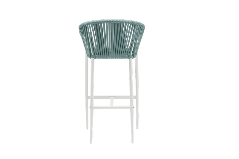 Sillon para barra de bar Ukiah Aluminio blanco. Cuerda aqua y cojin gris claro