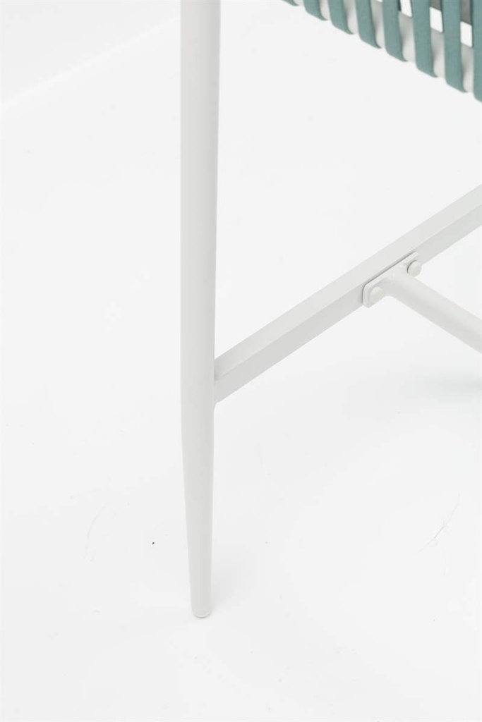 Sillon para barra de bar Ukiah Aluminio blanco. Cuerda aqua y cojin gris claro