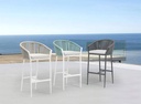 Sillon para barra de bar Ukiah Aluminio blanco. Cuerda aqua y cojin gris claro