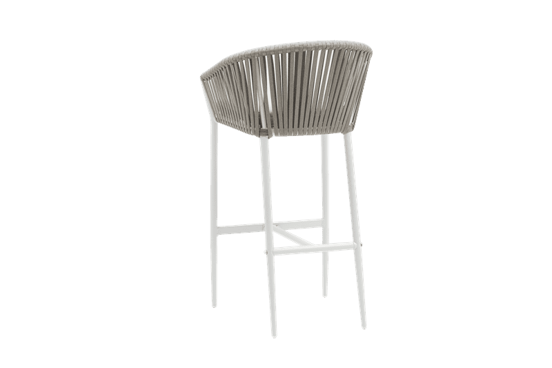 Sillon para barra de bar Ukiah Aluminio blanco. Cuerda greige cojin greige