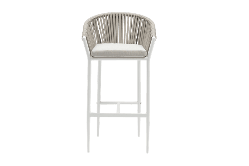 Sillon para barra de bar Ukiah Aluminio blanco. Cuerda greige cojin greige