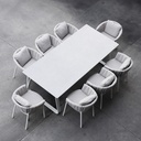 Mesa de comedor Babylon 220X100CM aluminio blanco y cristal gris medio.