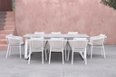 Mesa de comedor Babylon 220X100CM aluminio blanco y cristal gris medio.