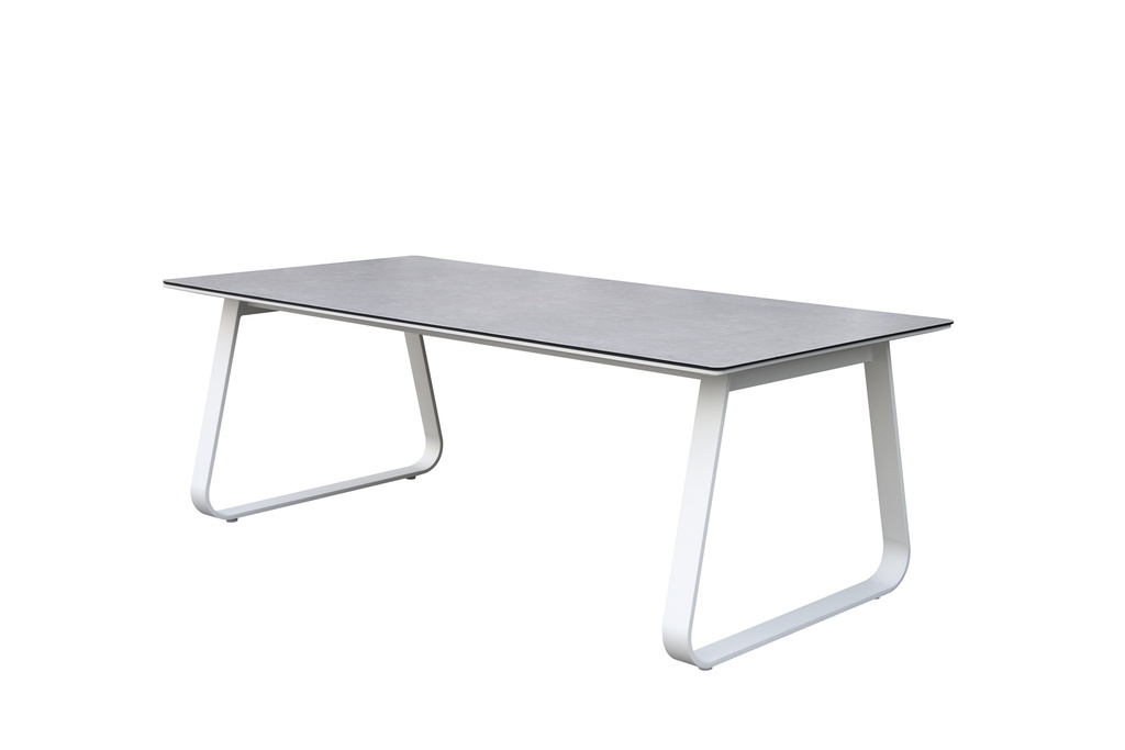 Mesa de comedor Babylon 220X100CM aluminio blanco y cristal gris medio.