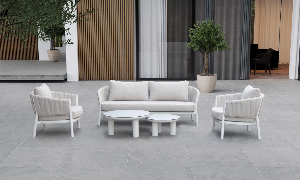 Sofá 1 plaza Attica aluminio blanco y textil gris claro