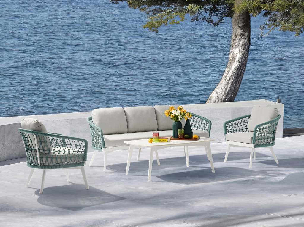 Sillón 1 plaza Nelayan aluminio blanco cuerda aqua