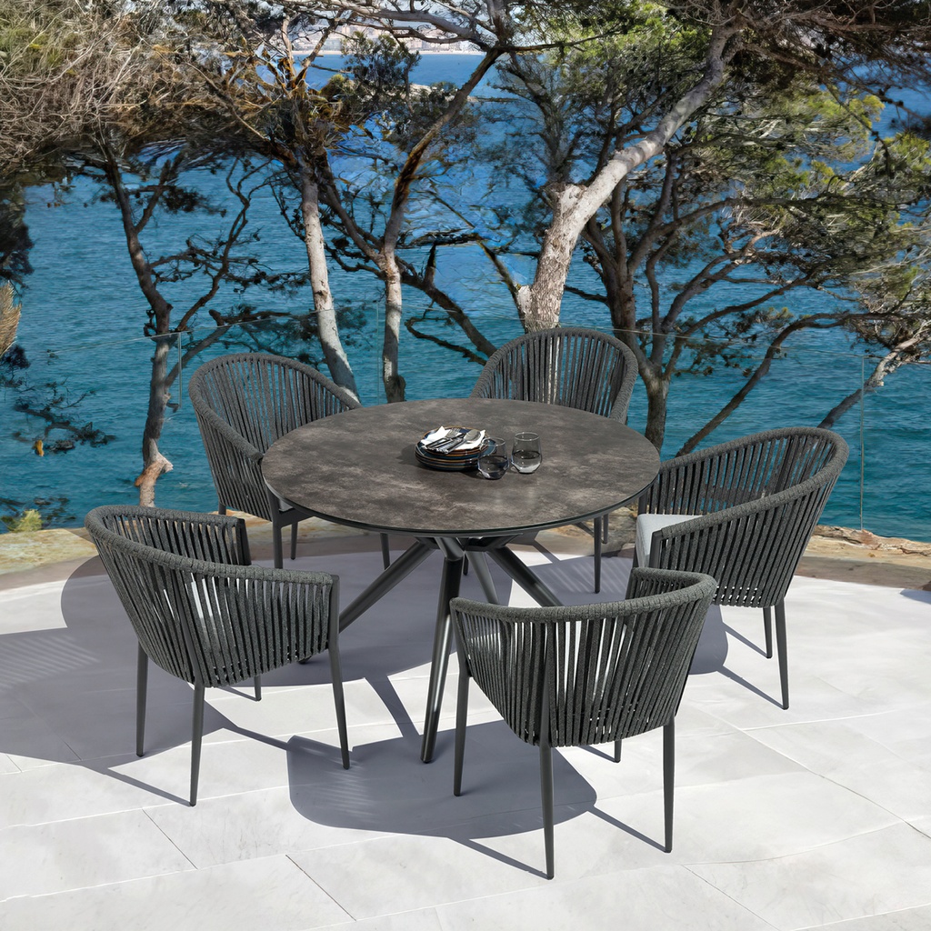 Mesa redonda Orick Ø 120 cm aluminio antracita cristal cerámico gris antracita.