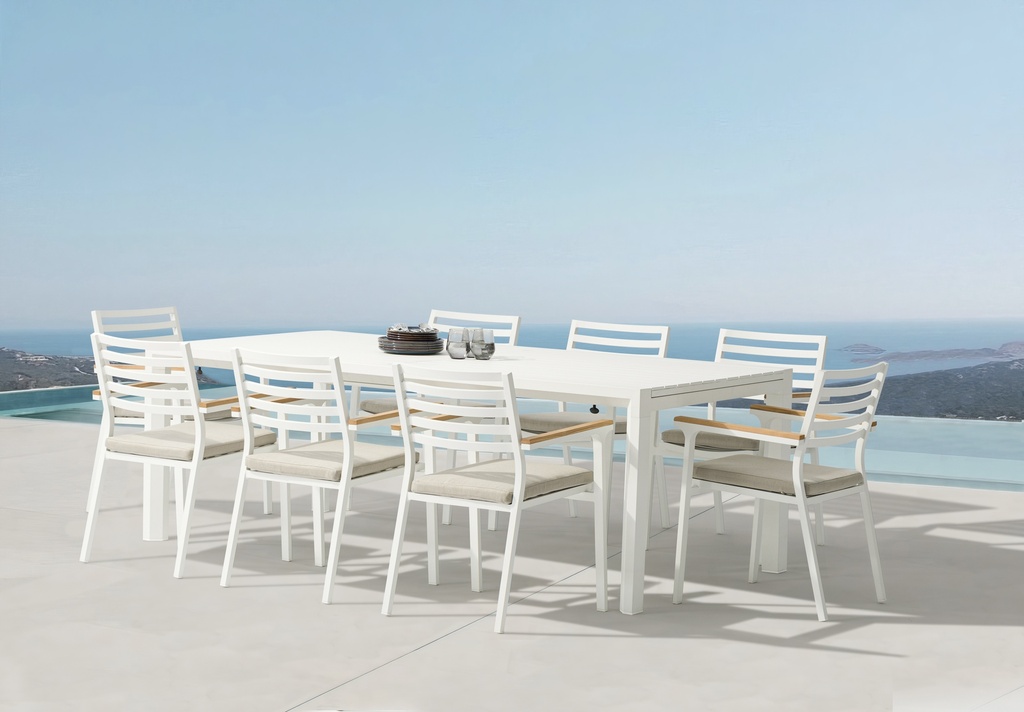 Silla de comedor Broome aluminio blanco  y teca