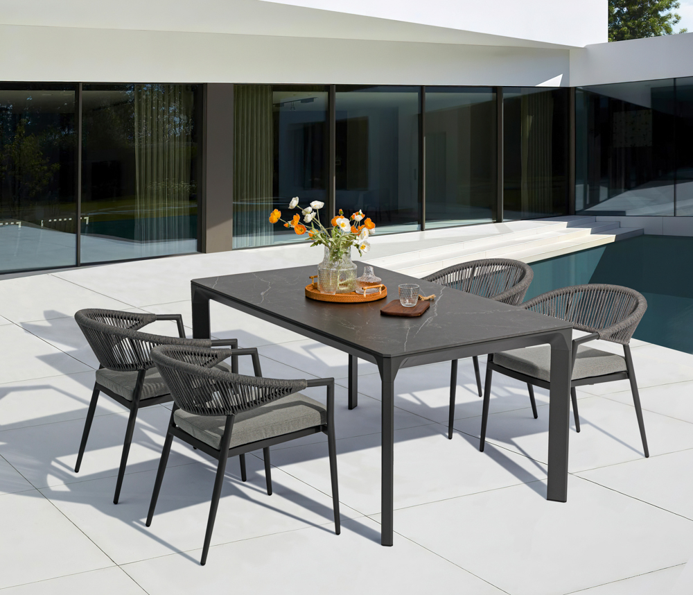 Mesa de comedor Boori 160x90 aluminio antracita top mesa porcelánico negro