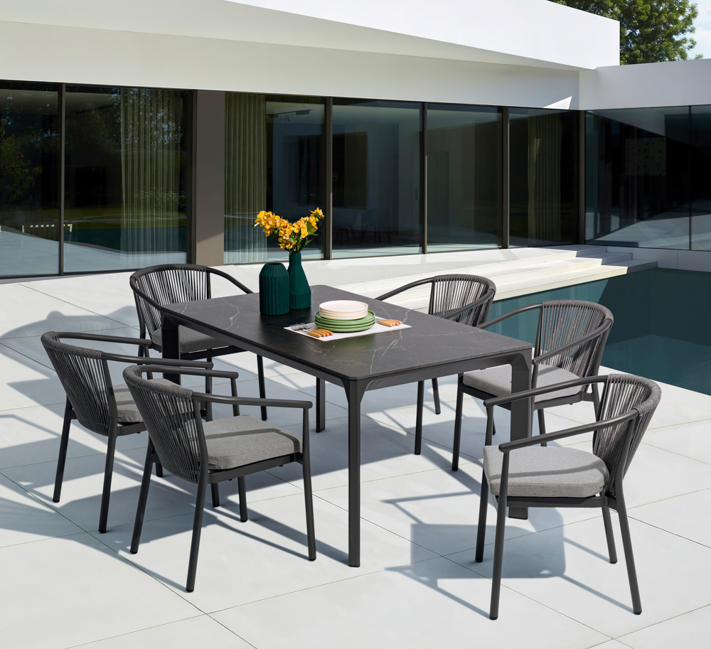 Mesa de comedor Boori 160x90 aluminio antracita top mesa porcelánico negro