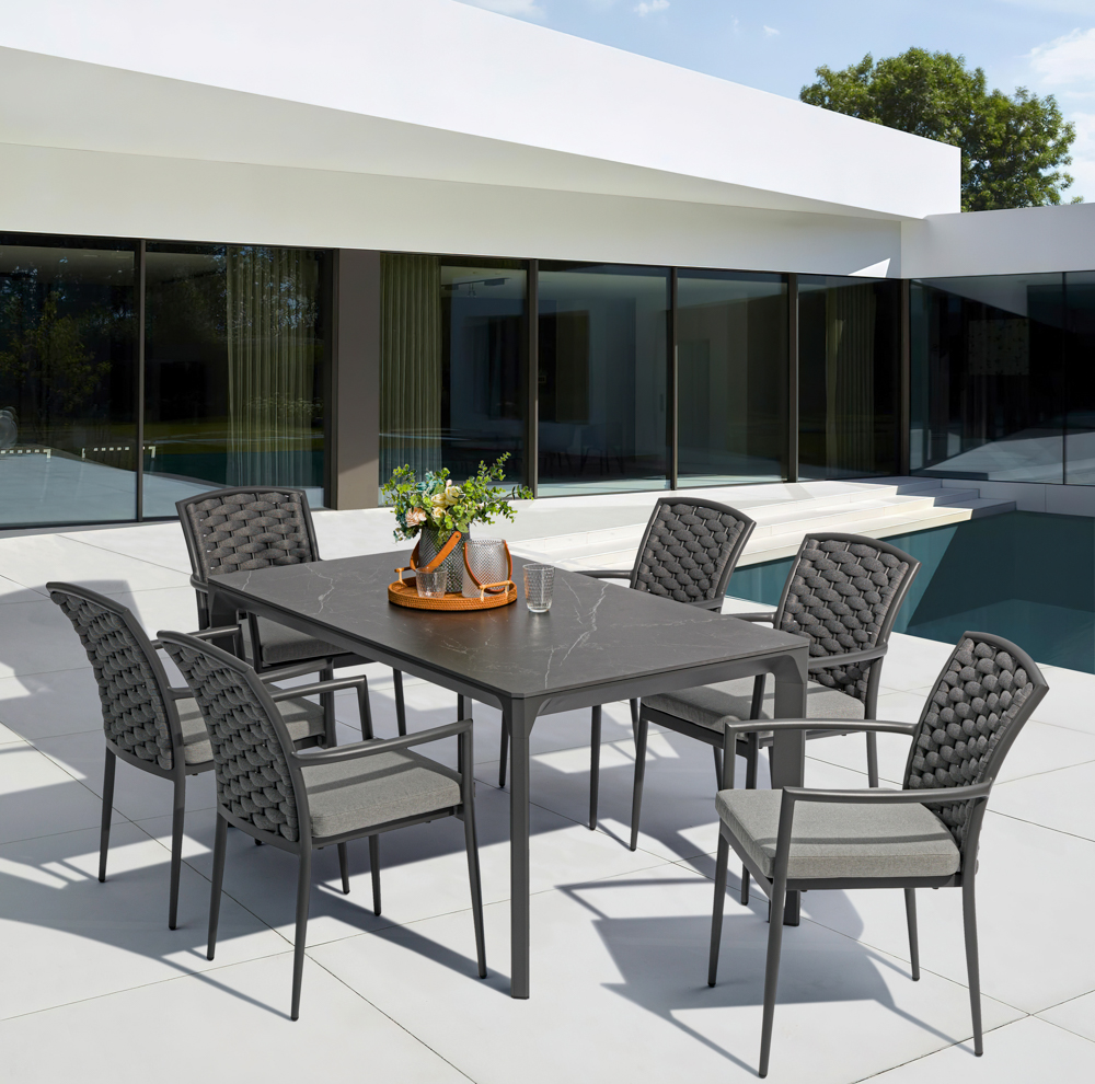 Mesa de comedor Boori 160x90 aluminio antracita top mesa porcelánico negro