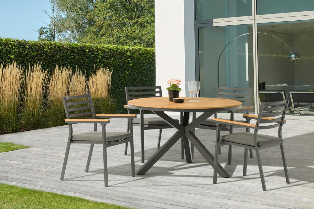 Silla de comedor Broome aluminio antracita  y teca